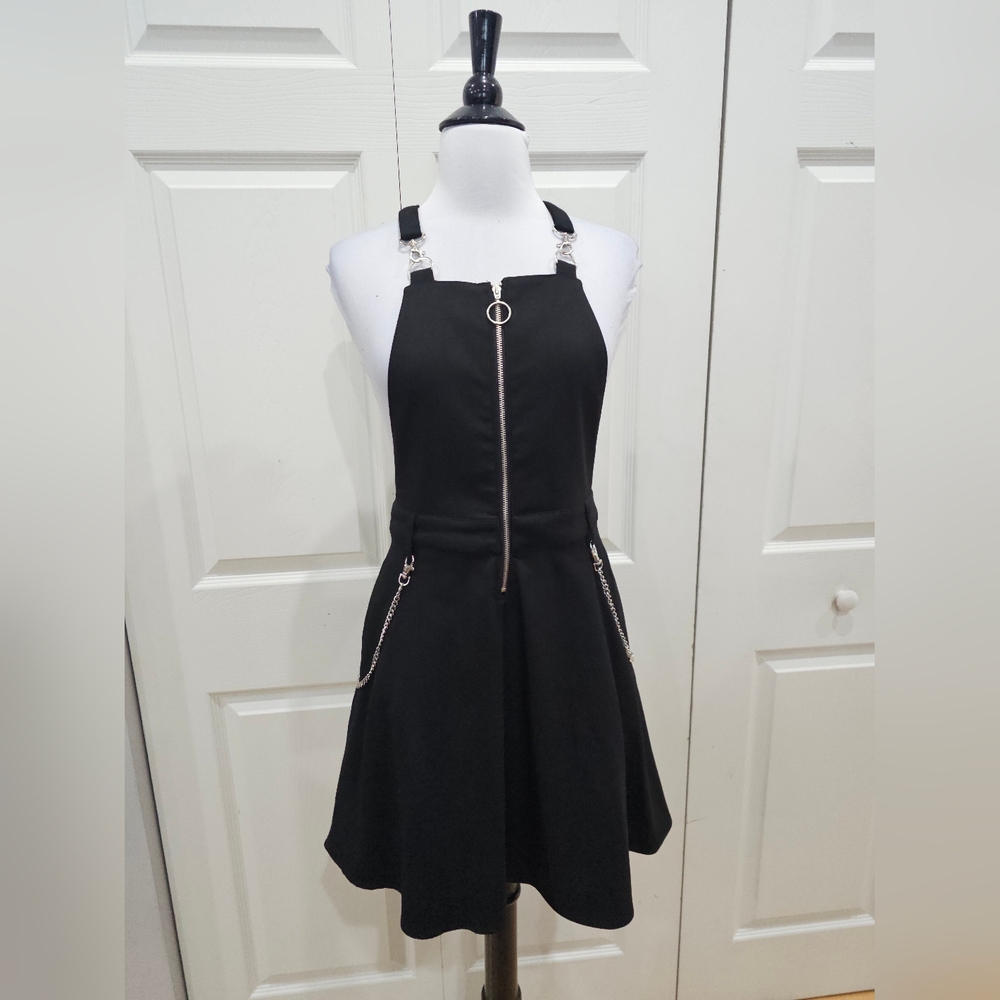 Hot Topic Punk Goth Black O-Ring Zipper & Chain Skirtall Skirt Overall Dress XS - Picture 16 of 16